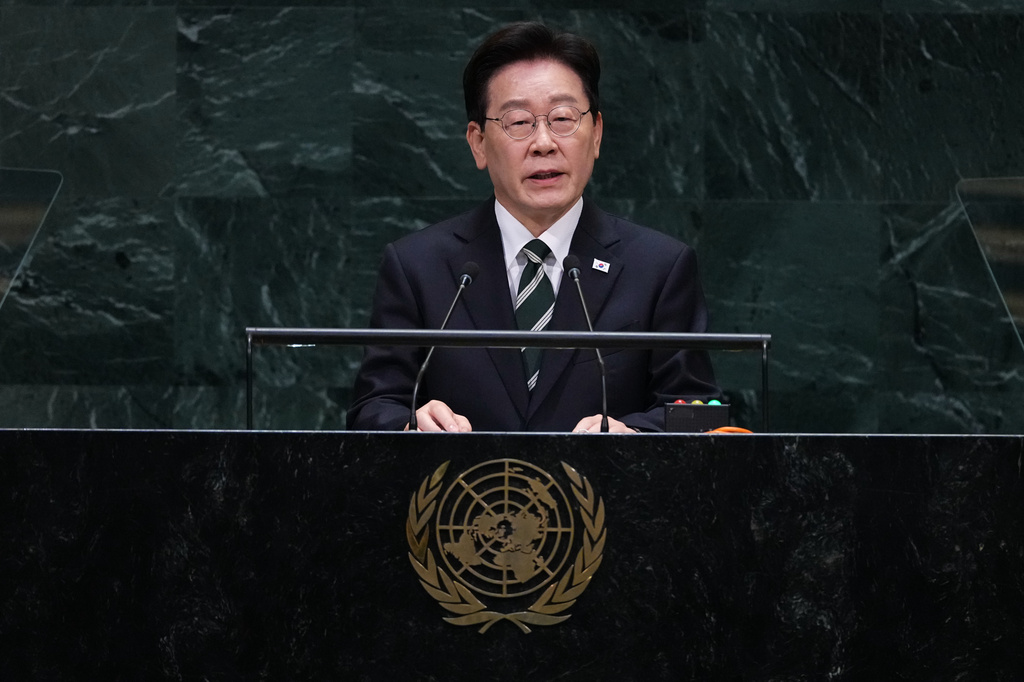 South Korean President Lee Jae Myung addresses the 81st session of the United Nations General Assembly at U.N. headquarters Tuesday, Sept. 22, 2026. (AP Photo/Frank Franklin II)