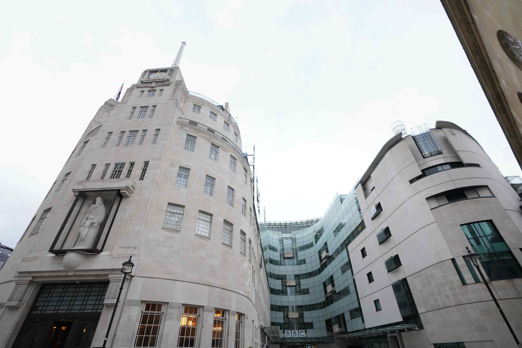 A view of BBC Broadcasting House in London, Tuesday, Nov. 11, 2025. (AP Photo/Kirsty Wigglesworth)