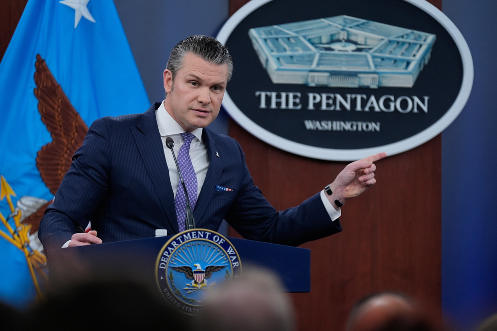 Defense Secretary Pete Hegseth speaks to members of the media during a press briefing at the Pentagon in Washington, Tuesday, March 31, 2026. (AP Photo/Manuel Balce Ceneta)