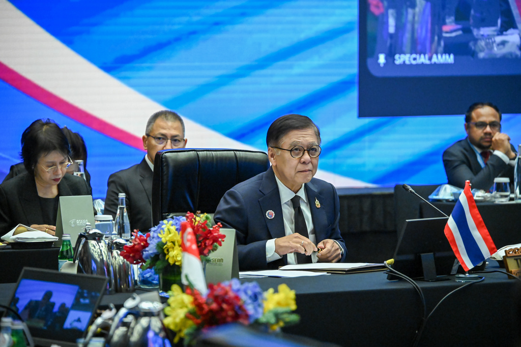 Thai Foreign Minister Sihasak Phuangketkeow attends a Special ASEAN Foreign Ministers' Meeting that convened Monday, Dec. 22, 2025 in Kuala Lumpur, Malaysia. (Thai MFA via AP)