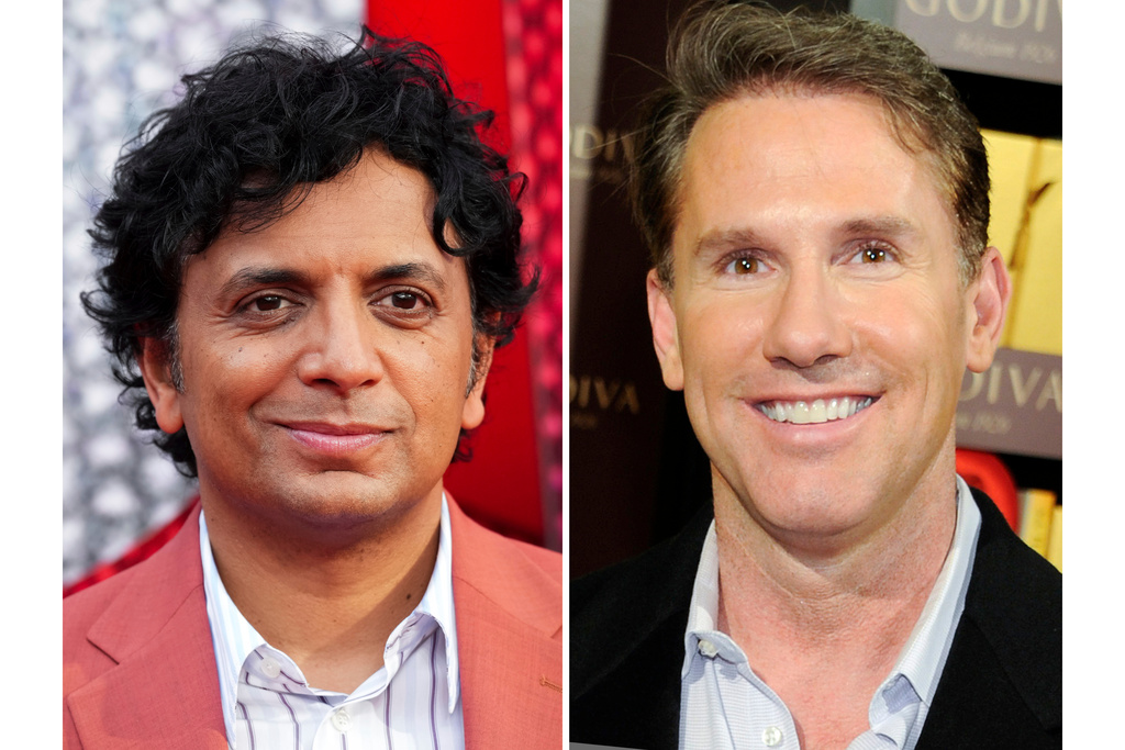This combination of images shows M. Night Shyamalan, left, and Nicholas Sparks. (AP Photo)
