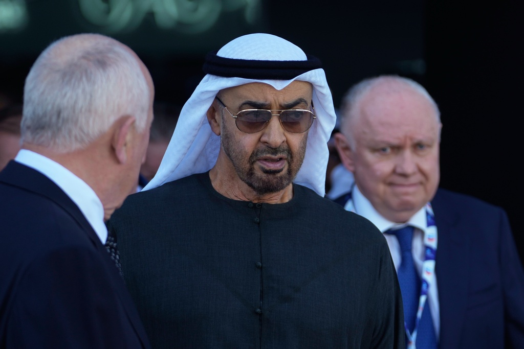 Sheikh Mohammed bin Zayed Al Nahyan, the president of the United Arab Emirates and the ruler of Abu Dhabi, arrives at the Dubai Air Show in Dubai, United Arab Emirates, Monday, Nov. 17, 2025. (AP Photo/ Fatima Shbair)