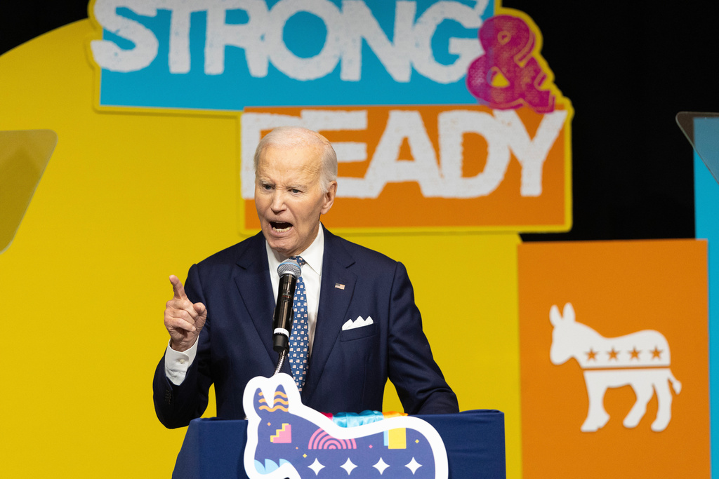 Former President Joe Biden speaks during the Ben Nelson Gala Friday, Nov. 7, 2025, in Omaha, Neb. (AP Photo/Rebecca S. Gratz)