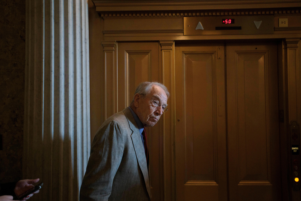 FILE - Sen. Chuck Grassley, R-Iowa, walks from the Senate chamber as Senate Republicans vote on President Donald Trump's request to cancel about $9 billion in foreign aid and public broadcasting spending, at the Capitol in Washington, Wednesday, July 16, 2025. (AP Photo/Rod Lamkey, Jr., File)