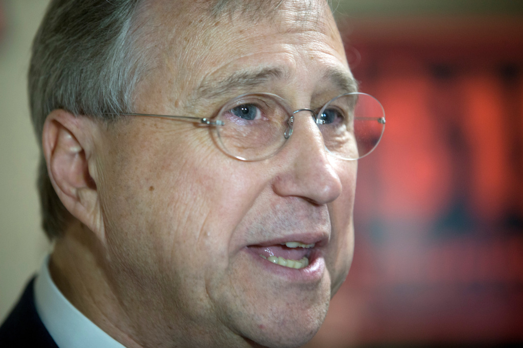 FILE - Ed Cox, Chairman of the New York Republican State Committee, speaks to reporters at the Capitol on Wednesday, Jan. 6, 2016, in Albany, N.Y. (AP Photo/Mike Groll, File)