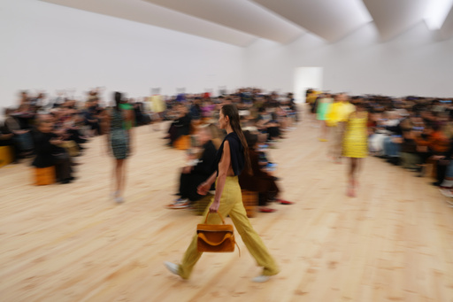 FILE - A model wears a creation as part of the Loewe Spring/Summer 2026 collection presented in Paris, on Oct. 3, 2025. (AP Photo/Aurelien Morissard, File) FILE - A model wears a creation as part of the Loewe Spring/Summer 2026 collection presented in Paris, on Oct. 3, 2025. (AP Photo/Aurelien Morissard, File)