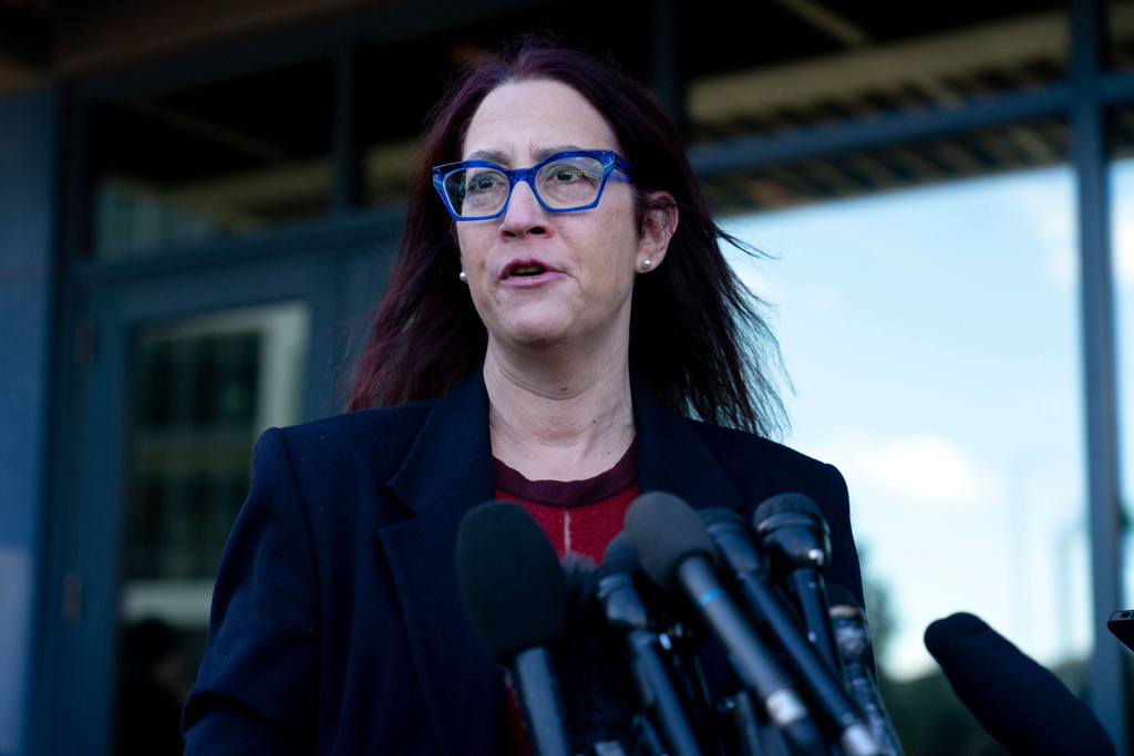 FILE - Rep.-elect Laura Friedman, D-Calif, talks to reporters after attending new Congress member orientation, Tuesday, Nov. 12, 2024, on Capitol Hill in Washington. (AP Photo/Jose Luis Magana, File)
