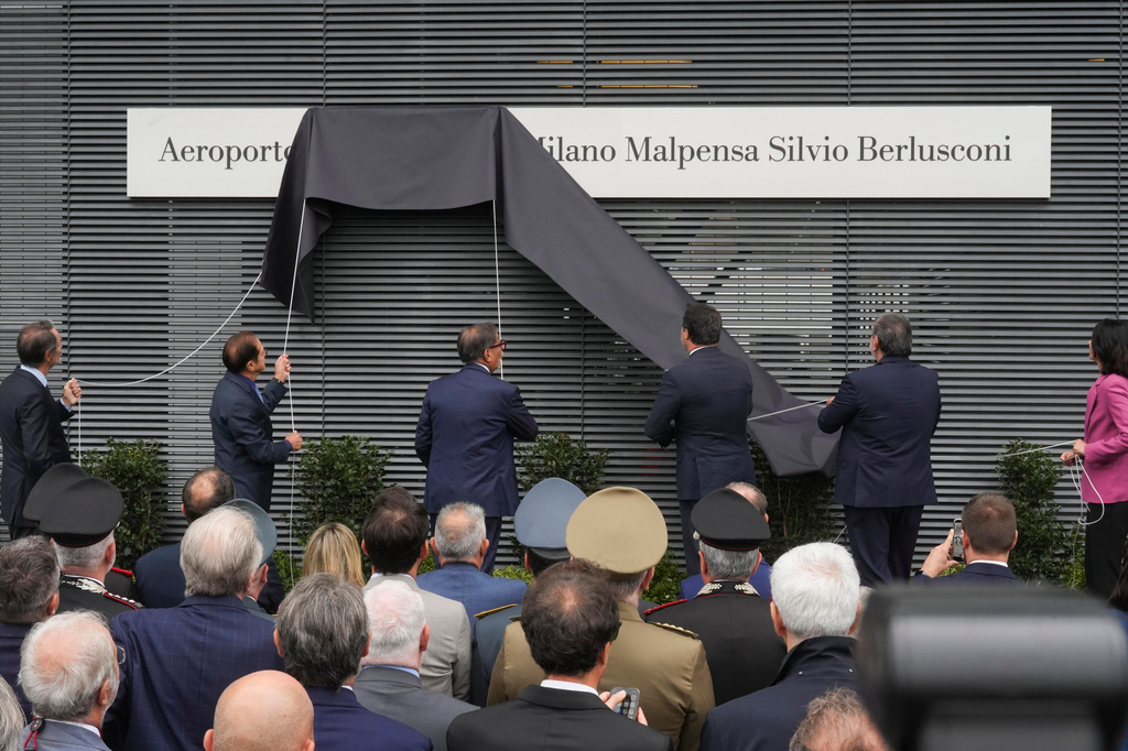 Italy’s second-busiest airport, Milan Malpensa, is officially named after the late former Premier Silvio Berlusconi, in Somma Lombardo, Italy, Friday, Sept. 25, 2026. (Marco Ottico/LaPresse via AP)