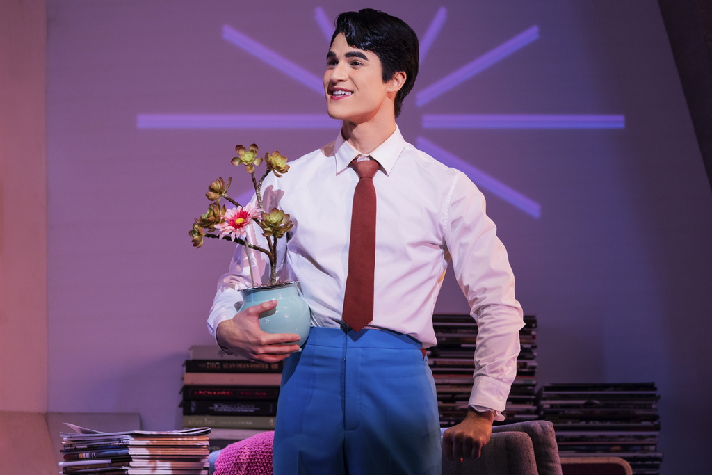 Darren Criss appears during a performance of "Maybe Happy Ending" on Broadway in New York on Oct. 15, 2014. (Evan Zimmerman and Matt Murphy via AP)