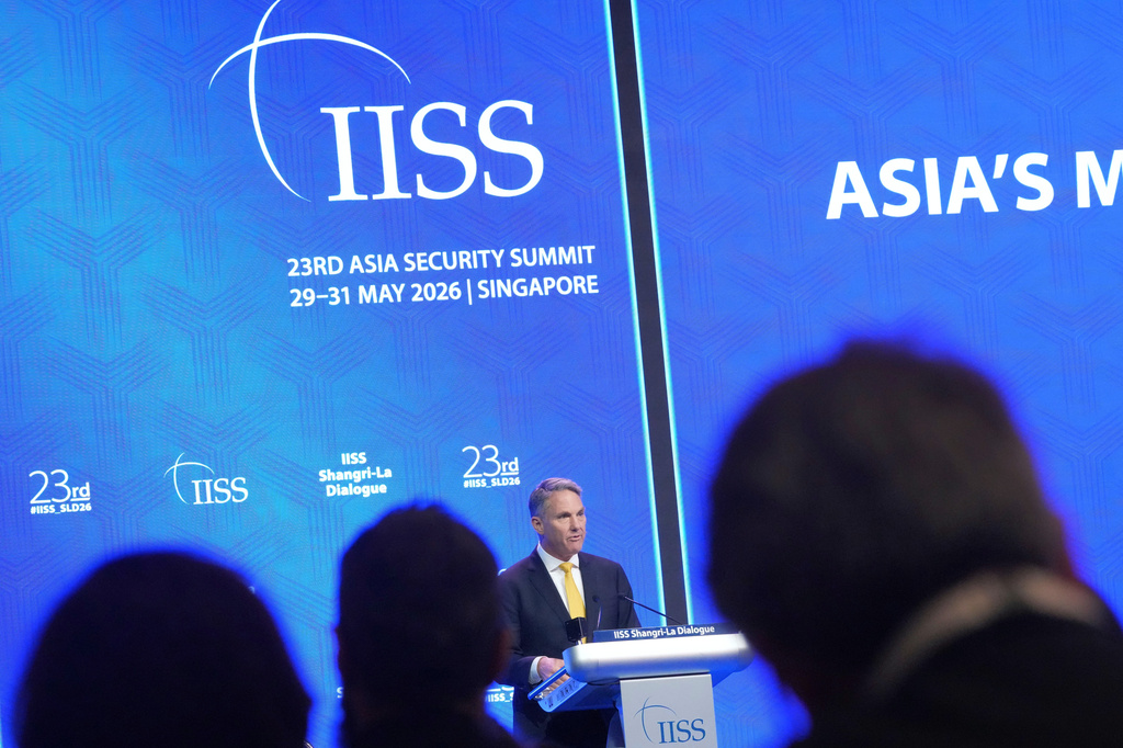 Australian Defence Minister Richard Marles delivers his address during the Shangri-La Dialogue, Asia's annual defense and security forum, in Singapore, Saturday, May 30, 2026. (AP Photo/Achmad Ibrahim)