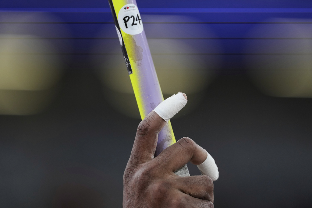 Trinidad And Tobago's Keshorn Walcott prepares for the men's javelin throw qualification at the World Athletics Championships in Tokyo, Wednesday, Sept. 17, 2025. (AP Photo/Ashley Landis)