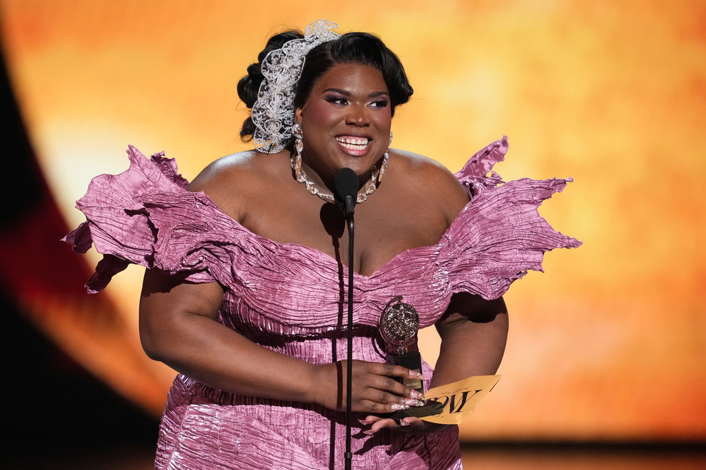 Qween Jean accepts the award for best costume design of a musical for "Cats: The Jellicle Ball" during the 79th Tony Awards on Sunday, June 7, 2026, at Radio City Music Hall in New York. (Photo by Charles Sykes/Invision/AP)