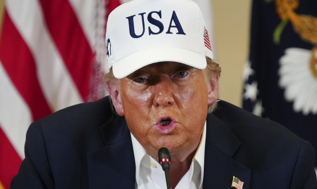 President Donald J. Trump speaks at a roundtable discussion at the Community Emergency Operations Center in Kerrville, Texas, Friday, July 11, 2025. (Ricardo B. Brazziell/Austin American-Statesman via AP)