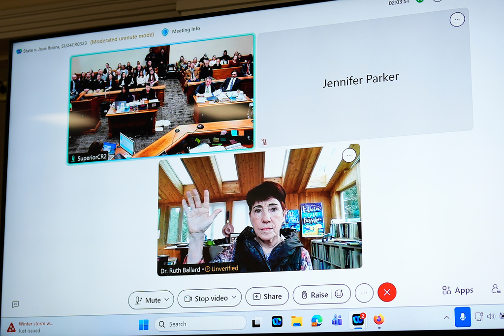 CORRECTS BYLINE TO MIKE, NOT MOKE - DNA expert Ruth Ballard is sworn during a hearing on a motion for a new trial for Jose Ibarra in a Athens-Clark County courtroom, Friday, Jan. 30, 2026, in Athens, Ga. A judge found Ibarra guilty of murder and other crimes in Laken Riley's 2024 murder. (AP Photo/Mike Stewart, Pool)