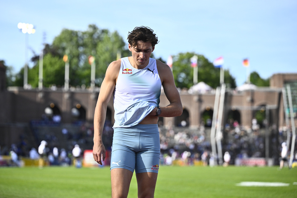 Sweden's Armand Duplantis after the men's pole vault competition at the IAAF Diamond League athletics meeting in Stockholm, Sweden, Sunday, June 7, 2026. (Christine Olsson/TT News Agency via AP)