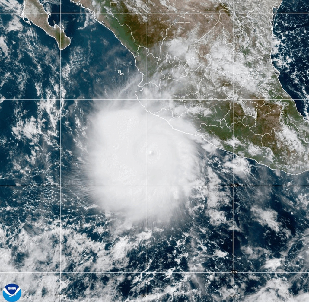 This photo provided by NOAA shows Hurricane Polo moving away from the southwestern coast of Mexico on Thursday, Sept. 24, 2026. (NOAA via AP)