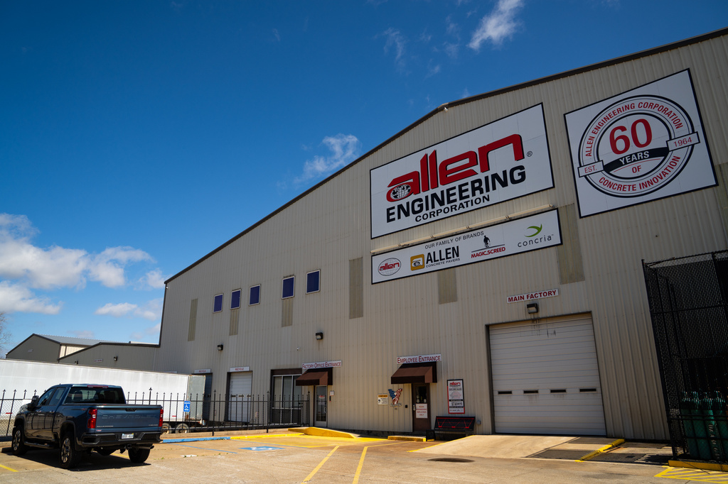 The main entrance to the Allen Engineering Corporation is seen Monday, March 16, 2026, in Paragould, Ark. (AP Photo/Kevin Wurm)