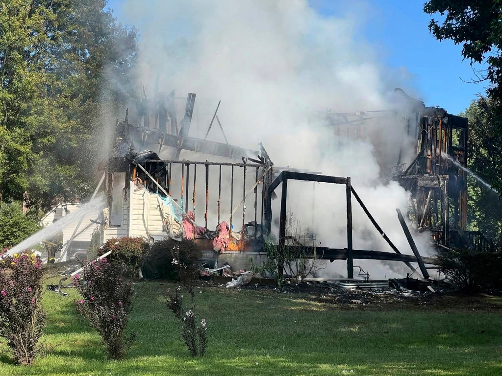 This photo provided by the Office of the State Fire Marshal shows a deadly house fire in Waldorf, Md., Sunday, Aug. 10, 2025. (Office of the State Fire Marshal via AP)