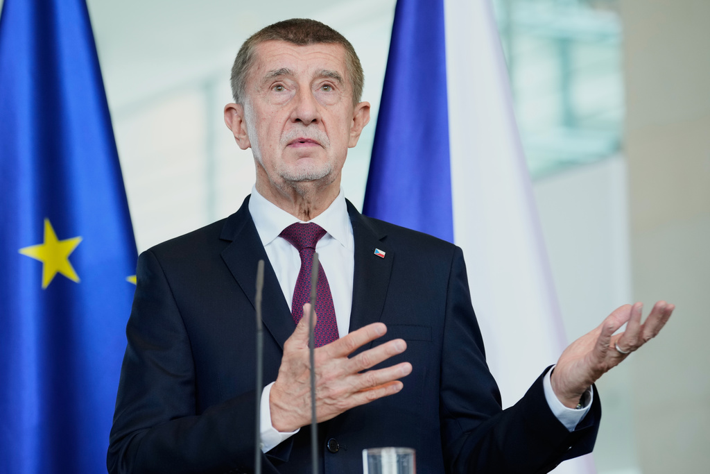 Czech Republic's Prime Minister Andrej Babis attends a press conference in Berlin, Germany, Tuesday, March 10, 2026. (AP Photo/Ebrahim Noroozi)