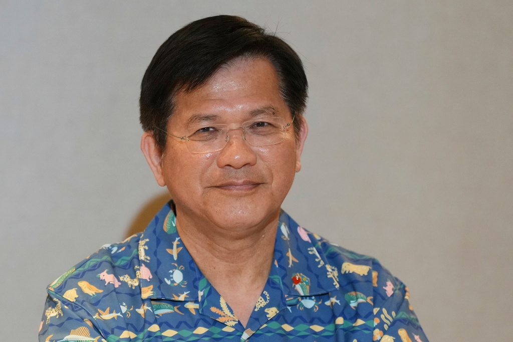 Taiwan's Foreign Minister Lin Chia-lung speaks to reporters during the Pacific Islands Forum Leaders Meeting in Koror, Palau, Tuesday, Sept. 1, 2026. (AP Photo/Charlotte Graham-McLay)
