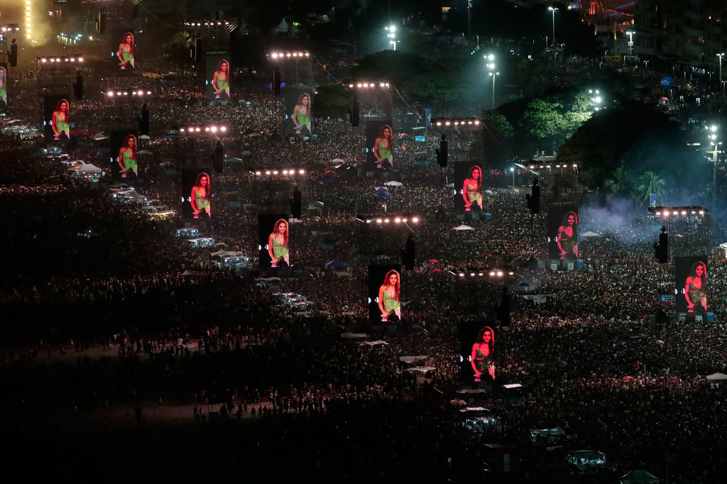 FILE - Fans pack the shores of Copacabana Beach to watch a free concert by Colombian superstar Shakira, in Rio de Janeiro, May 2, 2026. (AP Photo/Bruna Prado, File)