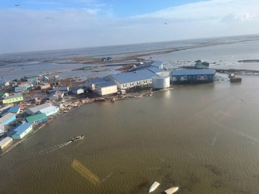 In this photo provided by the U.S. Coast Guard, Kipnuk, Alaska, experiences coastal flooding, Sunday, Oct. 12, 2025. (U.S. Coast Guard via AP) In this photo provided by the U.S. Coast Guard, Kipnuk, Alaska, experiences coastal flooding, Sunday, Oct. 12, 2025. (U.S. Coast Guard via AP)