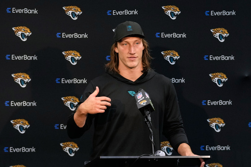 Jacksonville Jaguars quarterback Trevor Lawrence speaks to the media after an NFL football game against the Kansas City Chiefs, Monday, Oct. 6, 2025, in Jacksonville, Fla. (AP Photo/John Raoux) Jacksonville Jaguars quarterback Trevor Lawrence speaks to the media after an NFL football game against the Kansas City Chiefs, Monday, Oct. 6, 2025, in Jacksonville, Fla. (AP Photo/John Raoux)