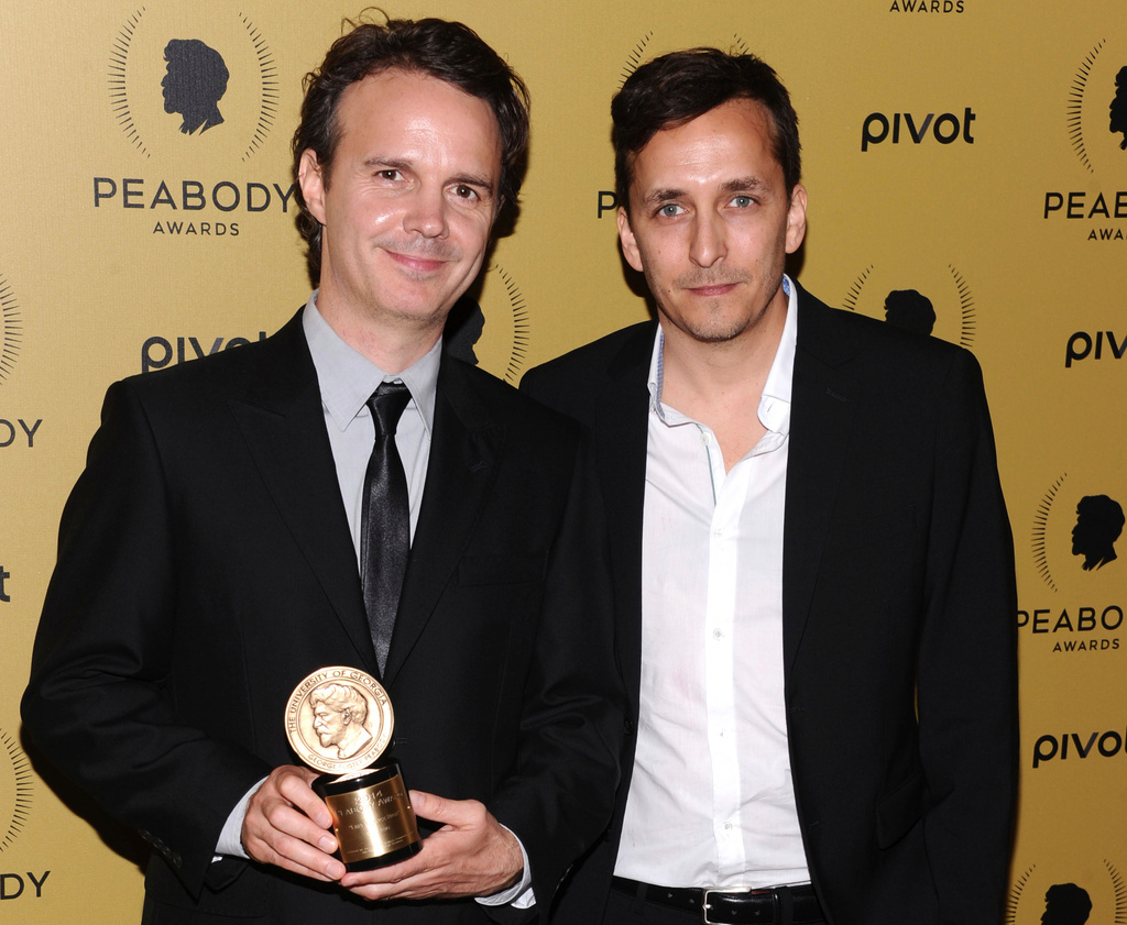 FILE - Peabody Award Recipients Craig Renaud, left, and Brent Renaud appear at the 74th Annual Peabody Awards in New York on May 31, 2015. (Photo by Charles Sykes/Invision/AP, File)