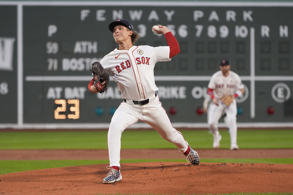 Boston Red Sox starting pitcher Connelly Early delivers in the first inning of a baseball game against the Athletics, Tuesday, Sept. 16, 2025, in Boston. (AP Photo/Robert F. Bukaty)