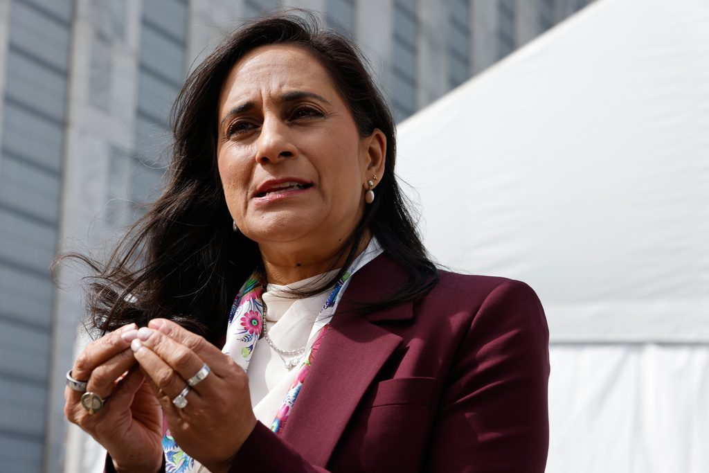 Canadian Foreign Minister Anita Anand speaks outside United Nations headquarters during the 81st session of the United Nations General Assembly, Tuesday, Sept. 22, 2026. (AP Photo/Stefan Jeremiah)