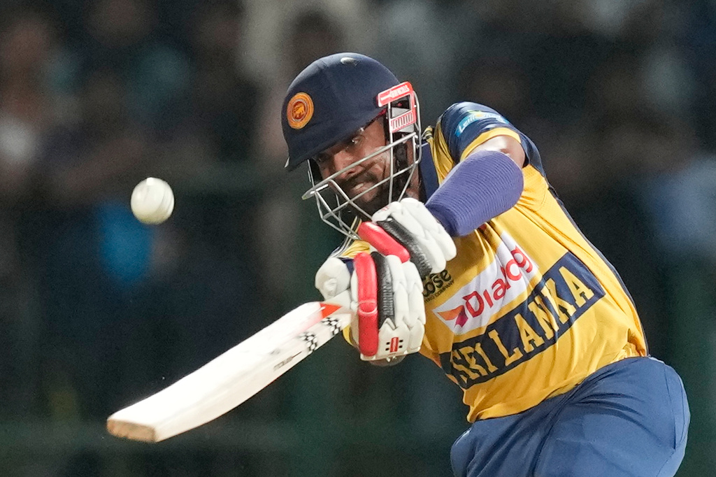 Sri Lanka's Kusal Mendis plays a shot during the first T20 cricket match between England and Sri Lanka in Pallekele, Sri Lanka, Friday, Jan, 30. 2026. (AP Photo/Eranga Jayawardena)
