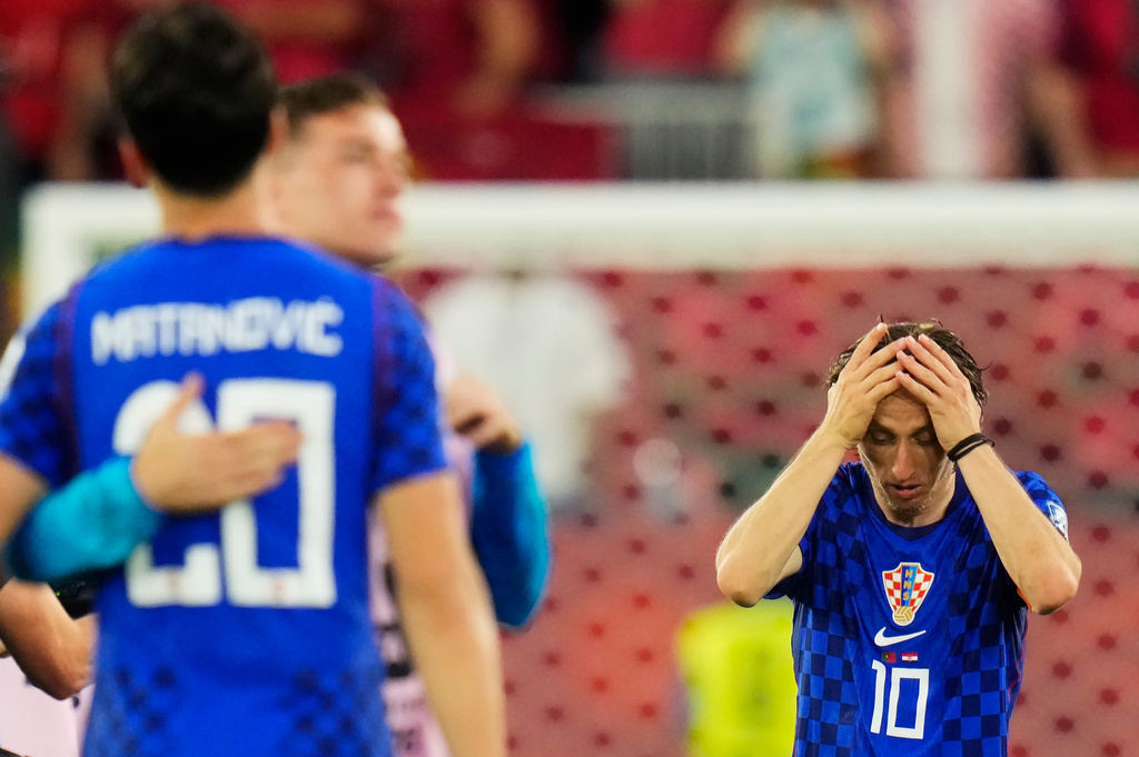 Croatia's Luka Modric (10) reacts after losing to Portugal in a World Cup round of 32 soccer match, in Toronto on Thursday, July 2, 2026. (Chris Young/The Canadian Press via AP)