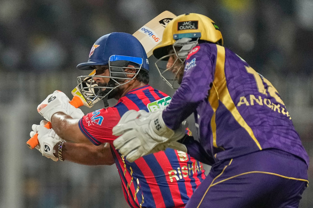 Lucknow Super Giants' captain Rishabh Pant plays a shot during the Indian Premier League cricket match between Kolkata Knight Riders and Lucknow Super Giants in Kolkata, India, Thursday, April 9, 2026. (AP Photo/Bikas Das)