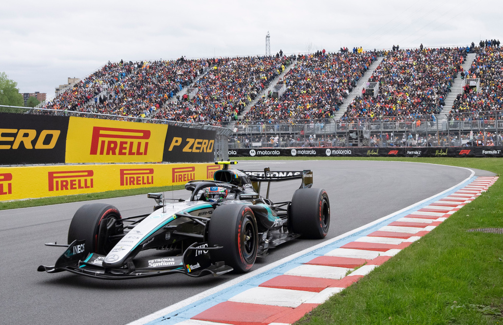 Mercedes driver Kimi Antonelli, of Italy, competes during the F1 Canadian Grand Prix auto race in Montreal, Sunday, May 24, 2026. (Christinne Muschi/The Canadian Press via AP)
