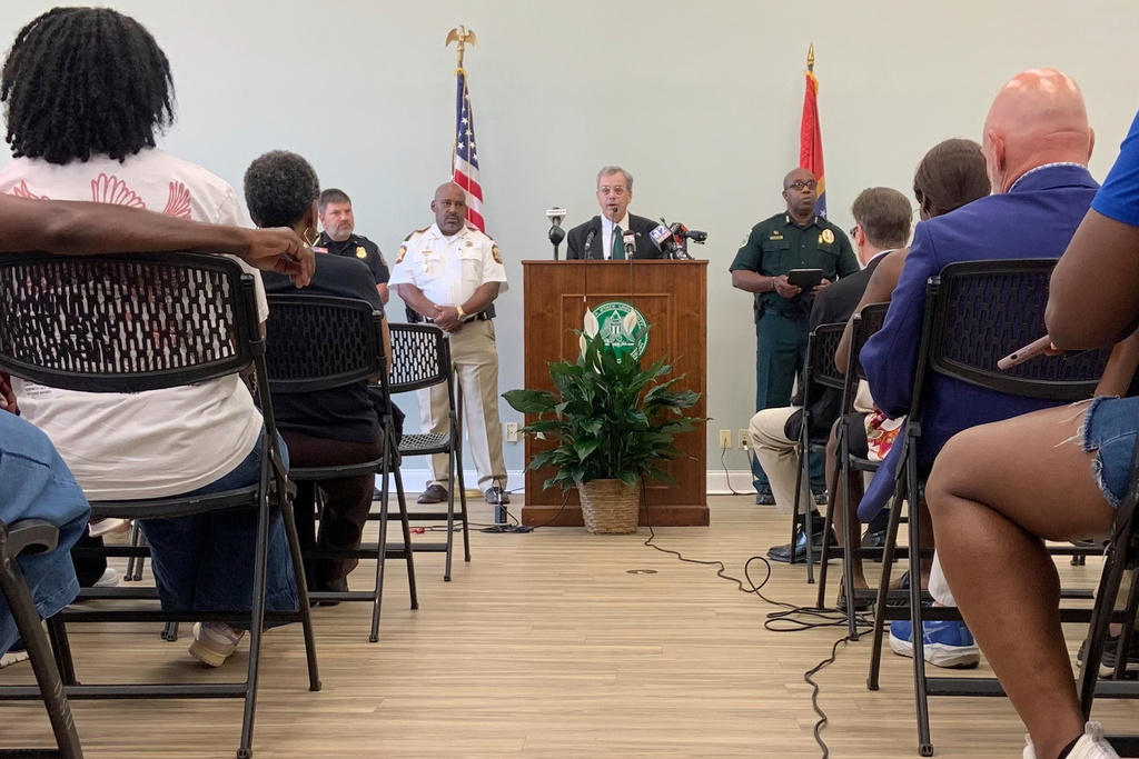 Delta State University President speaks during a press conference on Wednesday, Sept. 17, 2025 in Cleveland, Miss. (AP Photo/Sophie Bates)