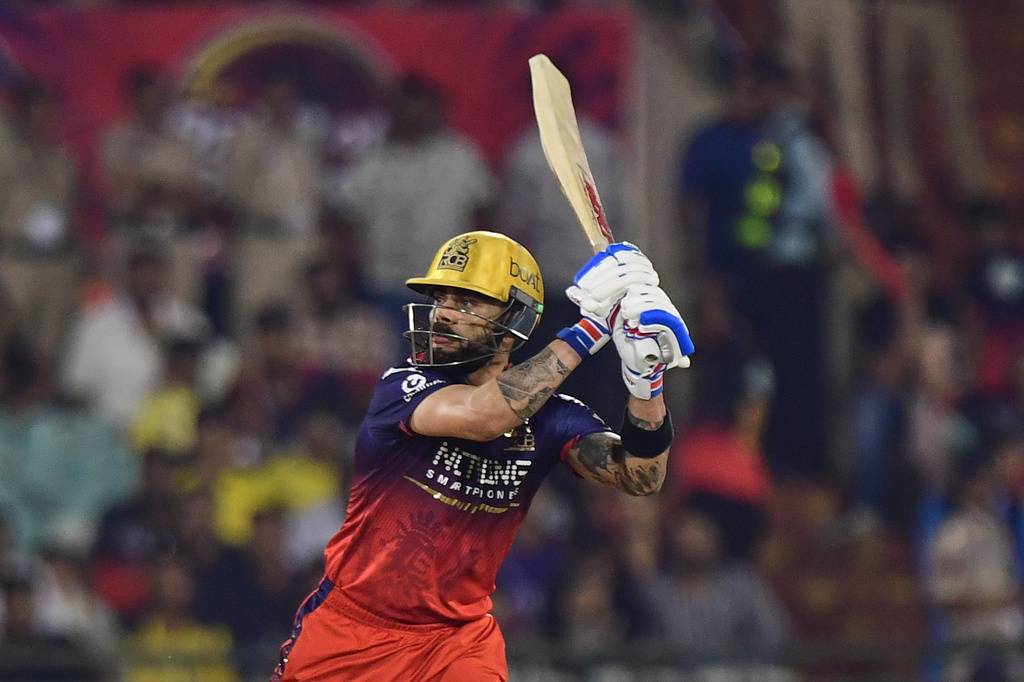 Royal Challengers Bengaluru's Virat Kohli plays a shot during the Indian Premier League cricket match between Royal Challengers Bengaluru and Kolkata Knight Riders in Raipur, India, Wednesday, May 13, 2026. (AP Photo/Abhijit Addya)