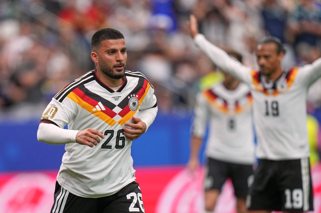 Germany's Deniz Undav reacts after scoring during the World Cup Group E soccer match between Germany and Curacao in Houston, Sunday, June 14, 2026. (AP Photo/Eric Gay)