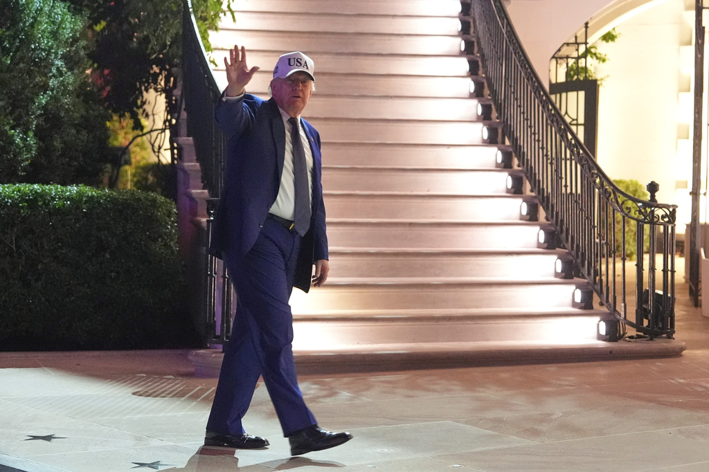 President Donald Trump departs at the conclusion of the UFC Freedom 250 on the South Lawn of the White House, Monday, June 15, 2026, in Washington. (AP Photo/Mark Schiefelbein)