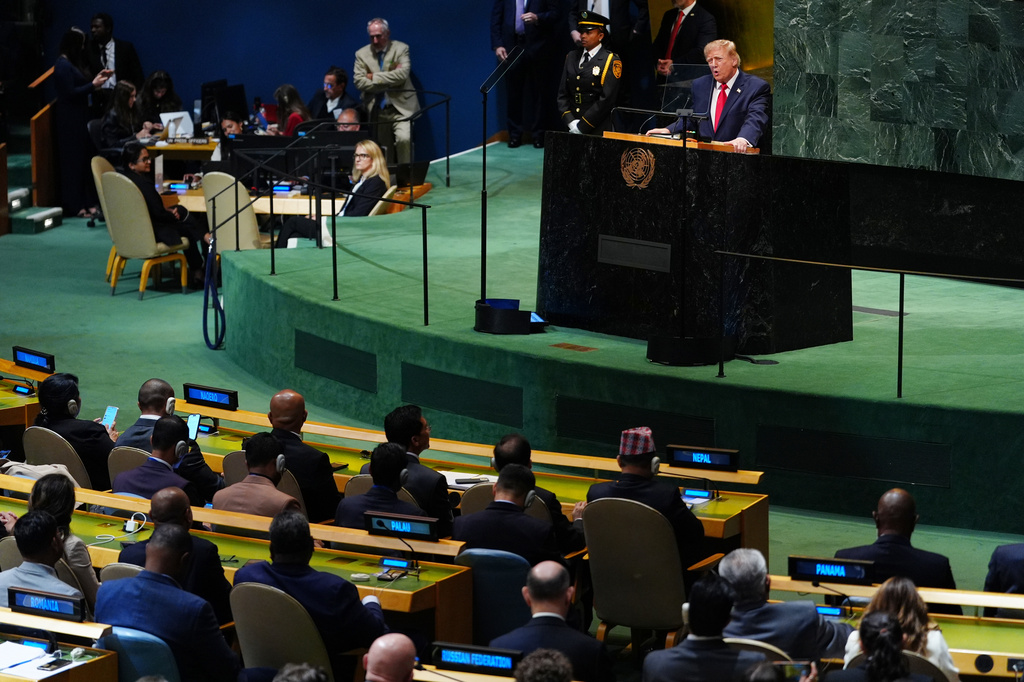 President Donald Trump speaks to the United Nations General Assembly, Tuesday, Sept. 22, 2026, at the UN headquarters. (AP Photo/Julia Demaree Nikhinson)