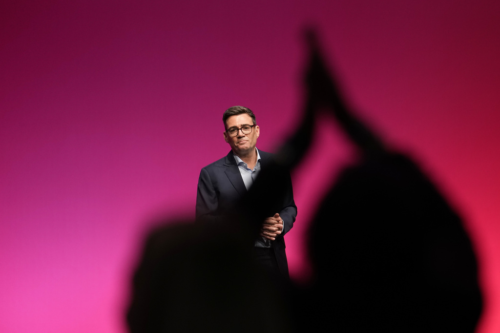 Britain's Prime Minister Andy Burnham delivers his Leader's Speech during the Labour Party Conference in Liverpool, England, Tuesday, Sept. 29, 2026. (AP Photo/Jon Super)