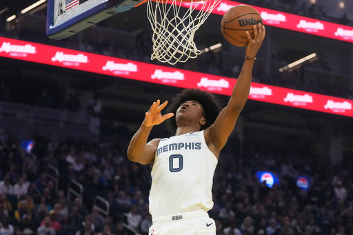 Memphis Grizzlies forward Jaylen Wells (0) shoots against the Golden State Warriors during the first half of an NBA basketball game in San Francisco, Monday, Oct. 27, 2025. (AP Photo/Jeff Chiu) Memphis Grizzlies forward Jaylen Wells (0) shoots against the Golden State Warriors during the first half of an NBA basketball game in San Francisco, Monday, Oct. 27, 2025. (AP Photo/Jeff Chiu)