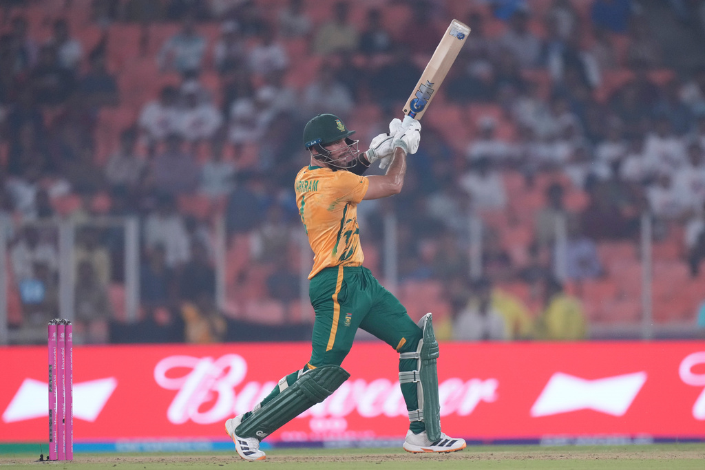 South Africa's captain Aiden Markram plays a shot during the T20 World Cup cricket match between Canada and South Africa in Ahmedabad, India, Monday, Feb. 9, 2026. (AP Photo/Ajit Solanki)