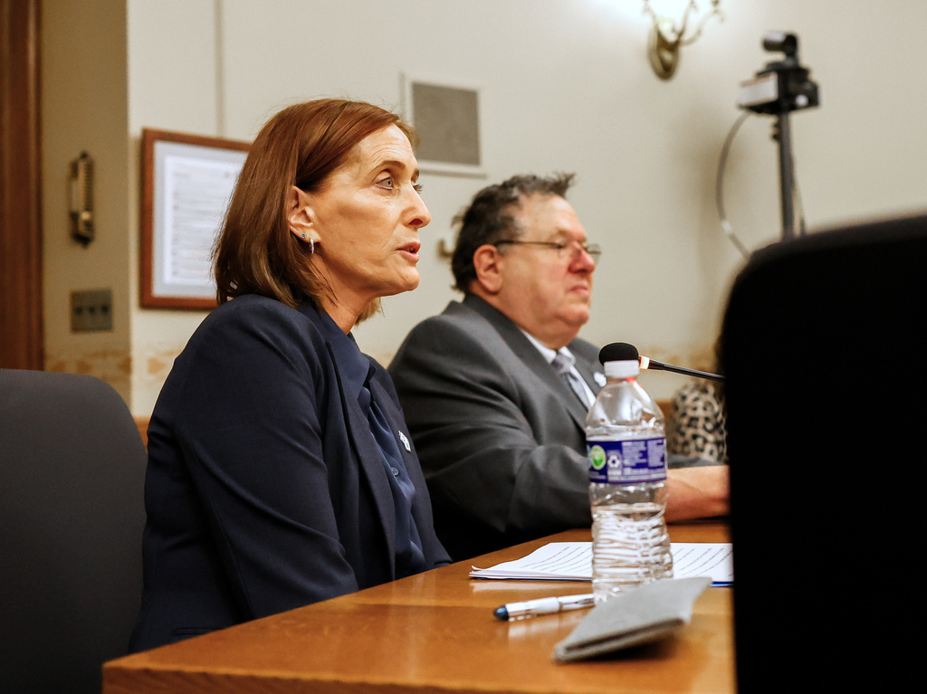 UW Board of Regents President Amy Bogost speaks during a hearing with the Wisconsin State Senate Committee on Education on Thursday, April 9, 2026 at the Wisconsin State Capitol in Madison, Wis. (Owen Ziliak/Wisconsin State Journal via AP)