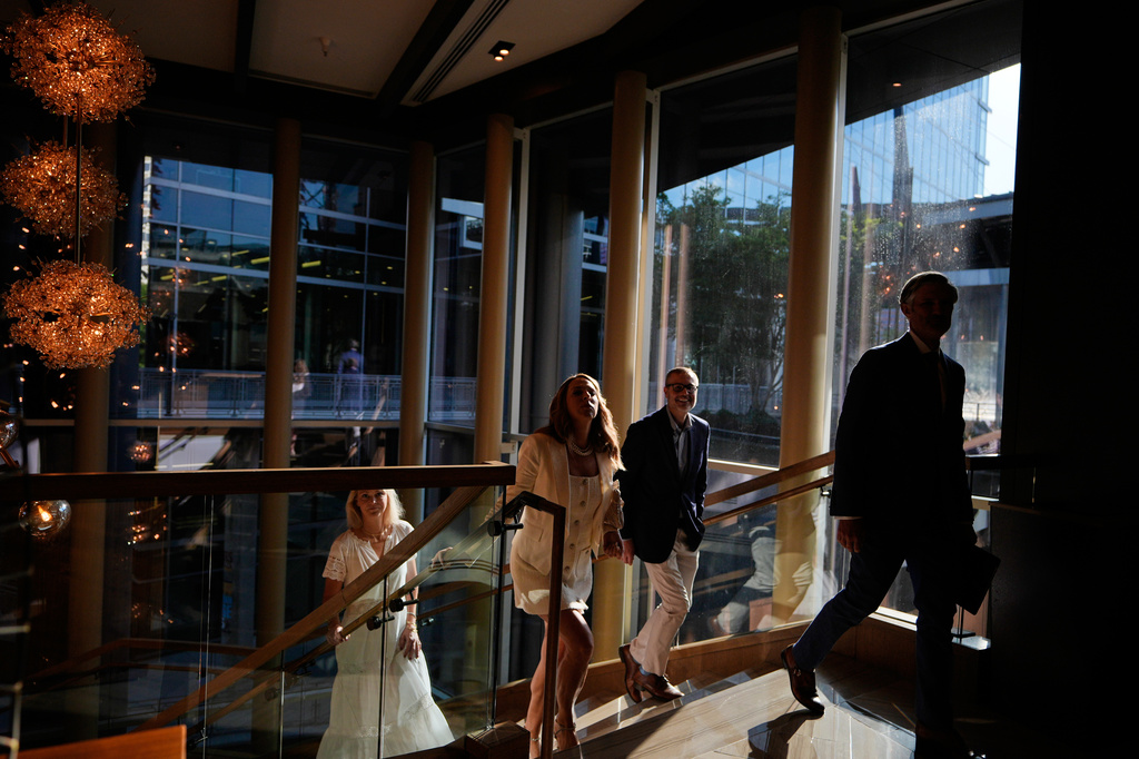 Supporters arrive for a primary election night party for Georgia gubernatorial candidate Rick Jackson on Tuesday, May 19, 2026, in Atlanta. (AP Photo/Brynn Anderson)