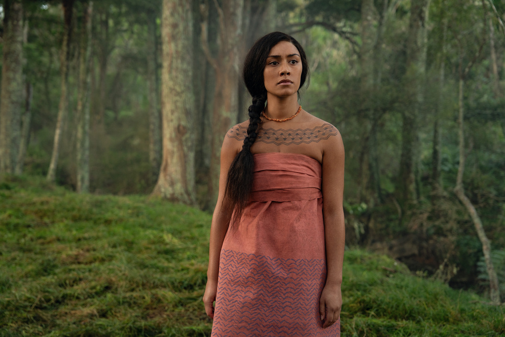This image released by Apple TV+ shows Luciane Buchanan in a scene from "Chief of War." (Apple TV+ via AP)