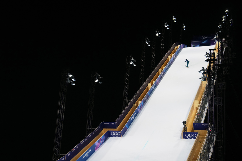Norway's Sebastian Schjerve competes during the men's freestyle skiing big air qualifications at the 2026 Winter Olympics, in Livigno, Italy, Sunday, Feb. 15, 2026. (AP Photo/Julia Demaree Nikhinson)