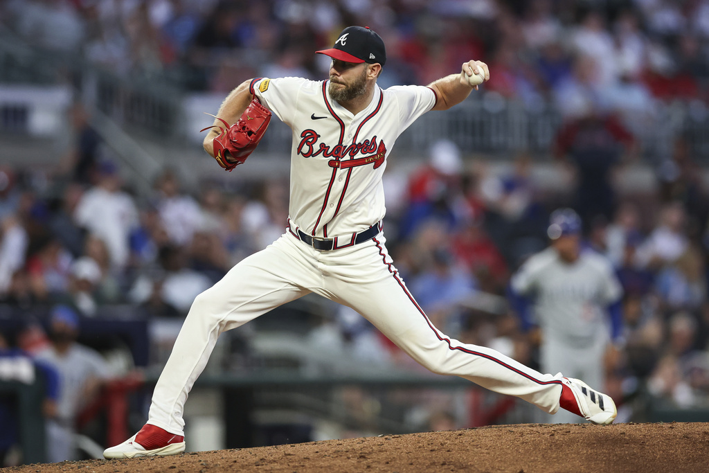 Atlanta Braves pitcher Chris Sale delivers in the third inning of a baseball game against the Chicago Cubs, Wednesday, Sept. 10, 2025, in Atlanta. (AP Photo/Colin Hubbard)