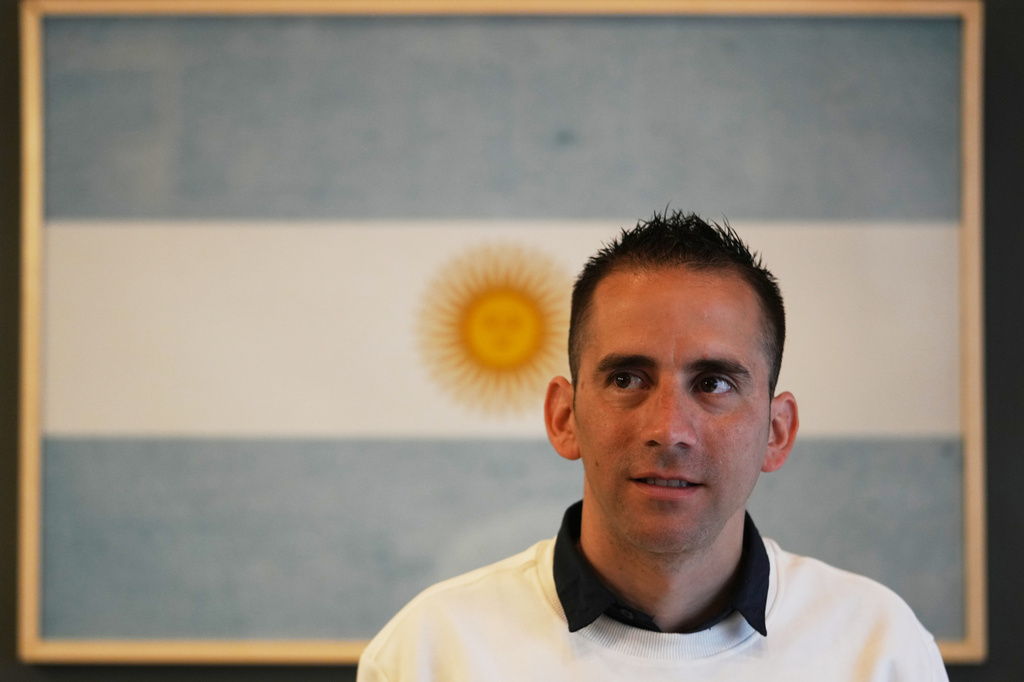 Argentine gendarmerie officer Nahuel Gallo, who was released after 15 months in detention in Venezuela, poses for a photo in Buenos Aires, Argentina, Friday, May 22, 2026. (AP Photo/Natacha Pisarenko)