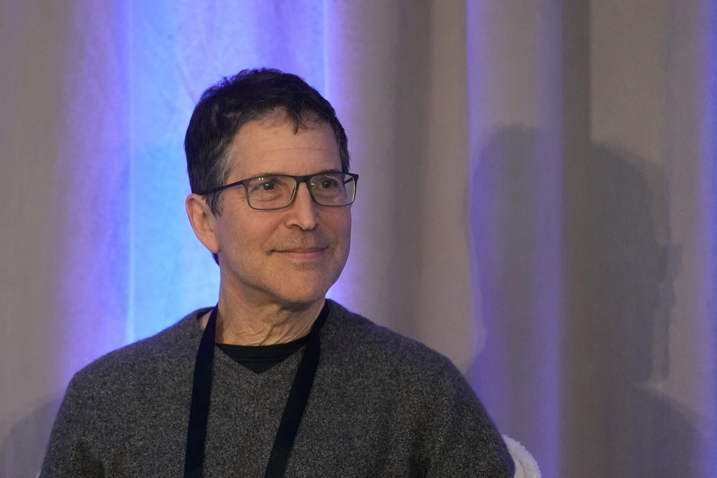 Dr. David Baker, Nobel laureate in chemistry, speaks during an event at the Biohub Imaging Institute in Redwood City, Calif., Wednesday, Nov. 5, 2025. (AP Photo/Jeff Chiu)