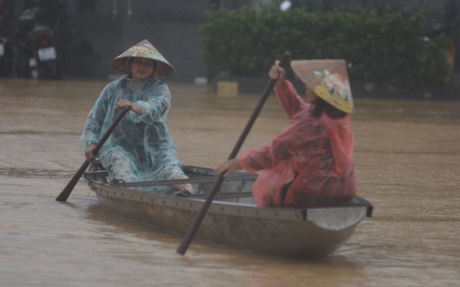 People paddle a boat on a flooded street in Hue, Vietnam, Tuesday, Oct. 28, 2025. (Van Dung/VNA via AP) People paddle a boat on a flooded street in Hue, Vietnam, Tuesday, Oct. 28, 2025. (Van Dung/VNA via AP)